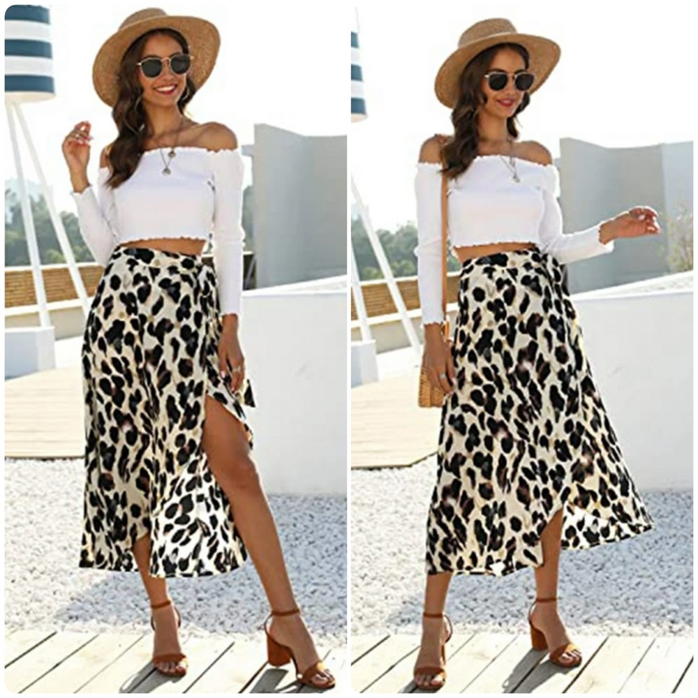 NEW New Choice Abstract Leopard Print Wrap Skirt